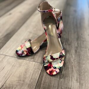 Dream Pairs Vibrant Floral Ankle Strap Low Block Heels